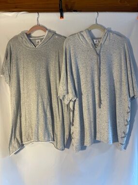 CAbi Heather Gray Short-Sleeve Hooded ponchos. Lot of 2